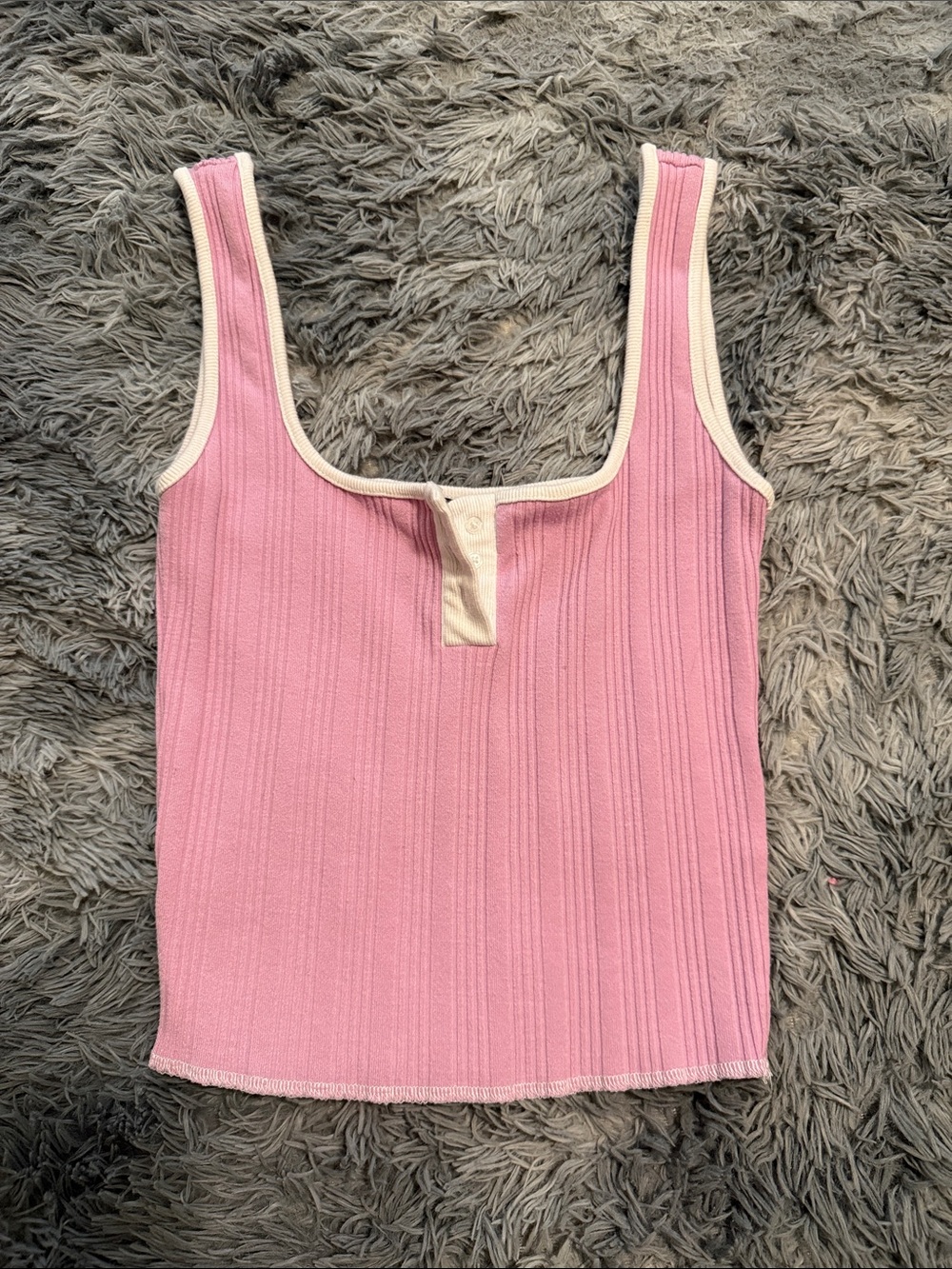 Forever 21 Pink Ribbed Tank with Cream Trim